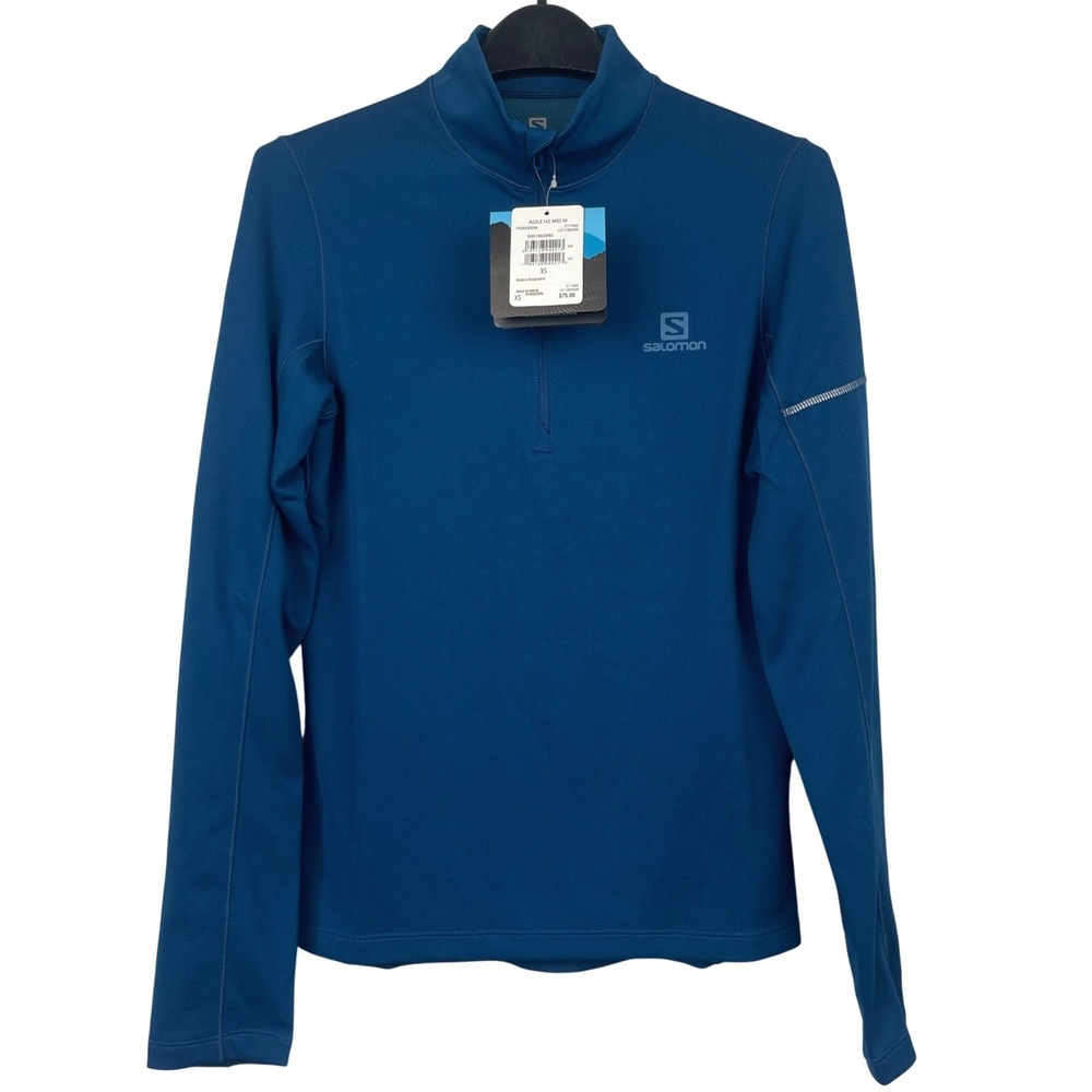 NEW Salomon Agile Half‎ Zip Mid Layer Mens XS Pullover 1/4 Zip Poseidon Blue $75